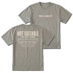 Grey T-shirt with a Not Suitable For Nice Things skid plate design shown from the back view by Trail Snark.