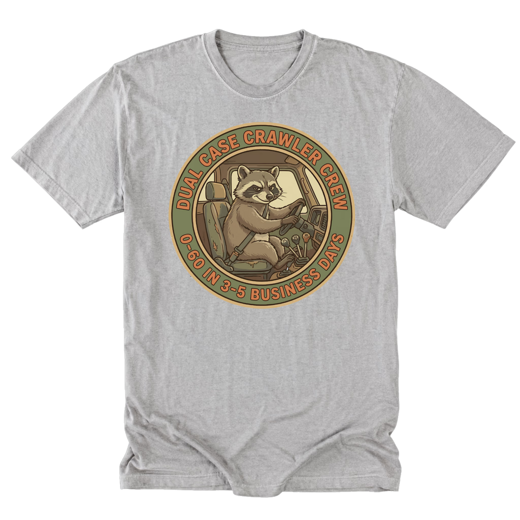 Light Steel T-Shirt featuring the Dual Case Crawler Crew business days design on the front by Trail Snark.