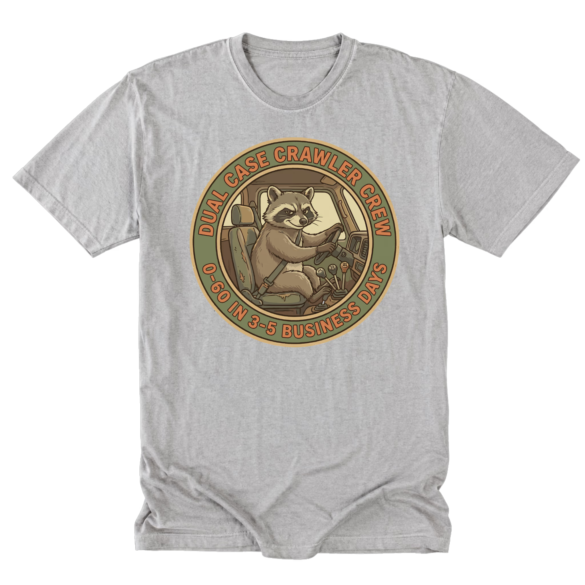 Light Steel T-Shirt featuring the Dual Case Crawler Crew business days design on the front by Trail Snark.