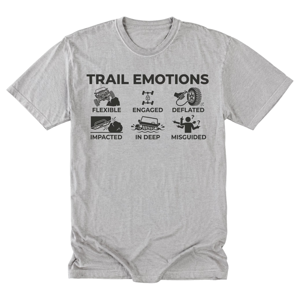 Light Steel Tall Tee featuring the Trail Emotions design on the front by Trail Snark.