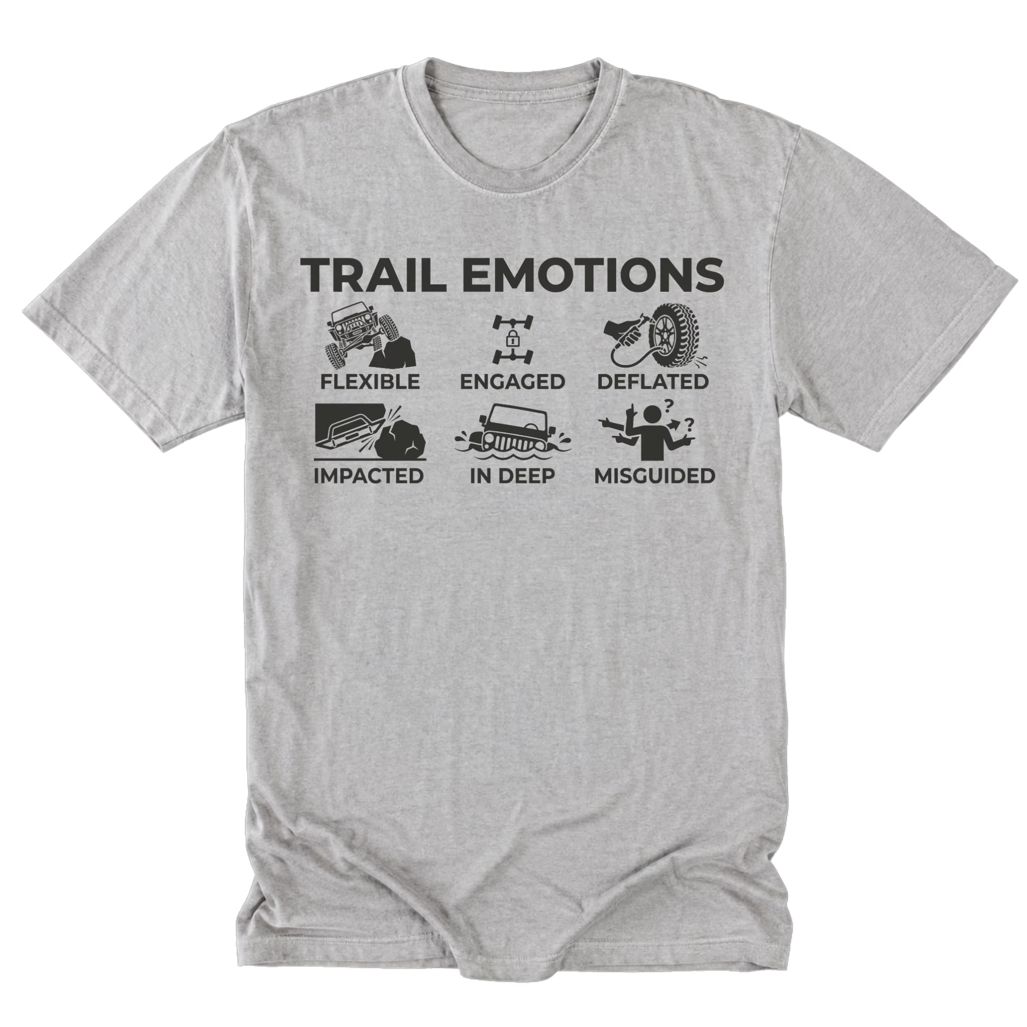 Light Steel Tall Tee featuring the Trail Emotions design on the front by Trail Snark.