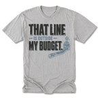 Light Steel tall tee featuring the Outside Budget trail line design on the front by Trail Snark.