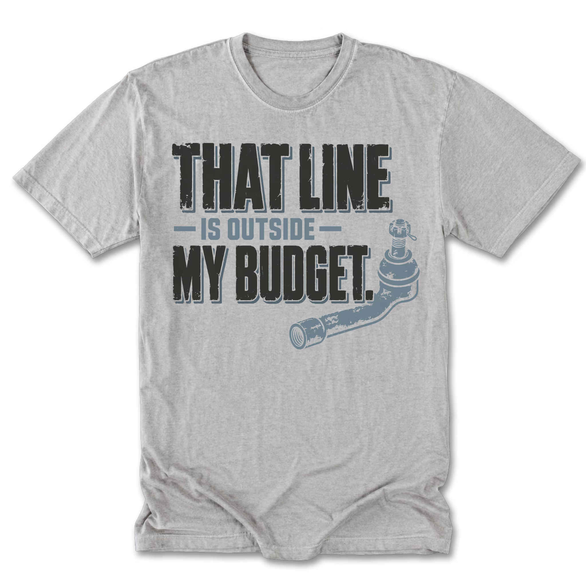 Light Steel tall tee featuring the Outside Budget trail line design on the front by Trail Snark.