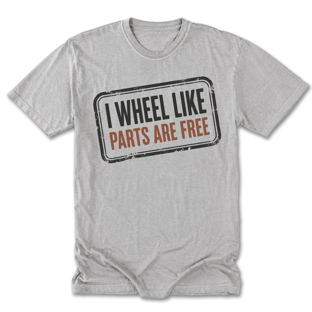 Light Steel Tall Tee featuring the Parts Are Free design on the front by Trail Snark.
