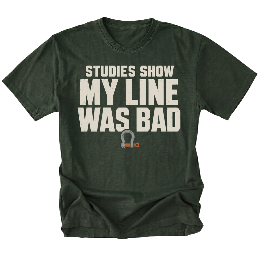 Moss T-shirt featuring the Bad Line recovery shackle design on the front by Trail Snark.