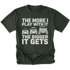 Moss T-Shirt featuring The More I Play With It The Bigger It Gets design with three progressively modified Lexus RX style SUVs on the front view by Trail Snark.
