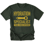 Moss T-Shirt featuring the Hydration Specialist Trail Soda Division design in front view by Trail Snark.