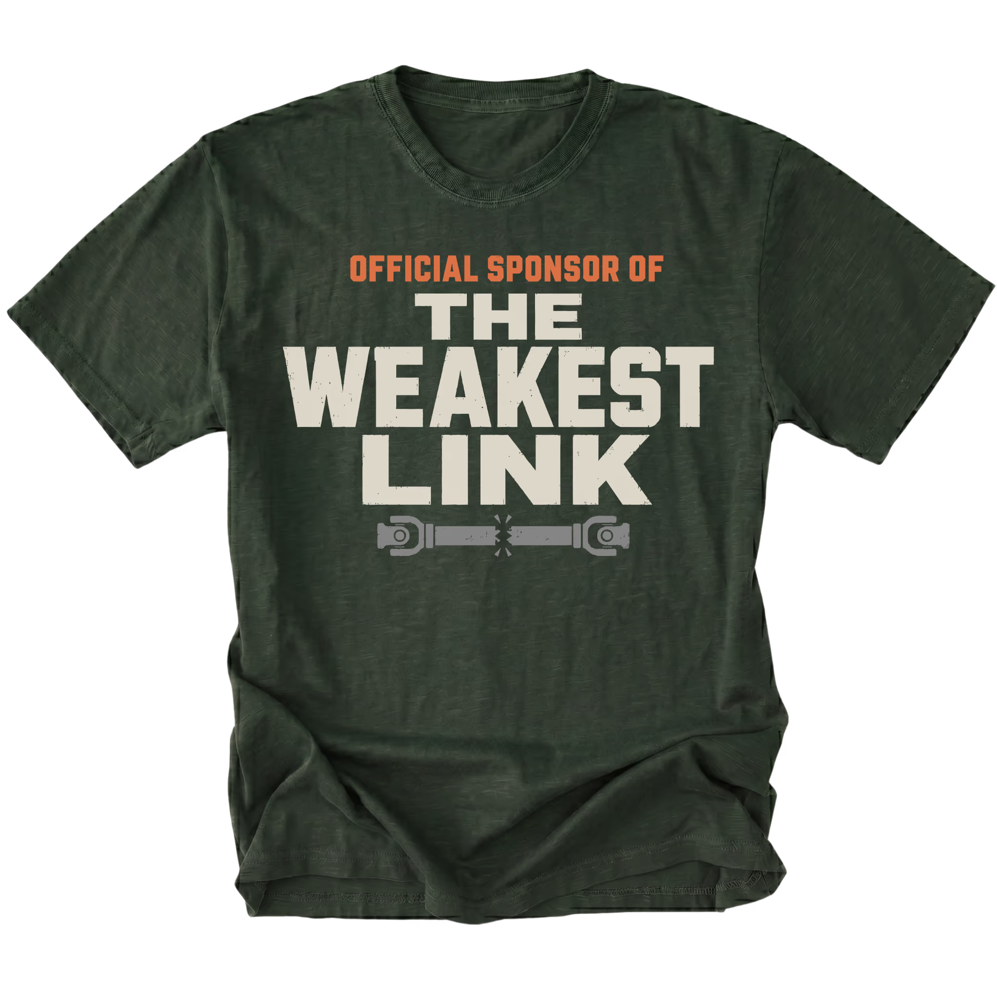Moss t-shirt featuring the Weakest Link design on the front by Trail Snark.