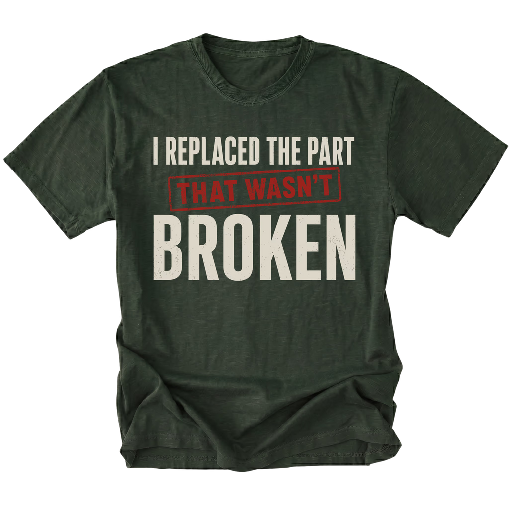 Moss t-shirt featuring the Wrong Part design on the front by Trail Snark.