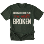 Moss t-shirt featuring the Wrong Part design on the front by Trail Snark.