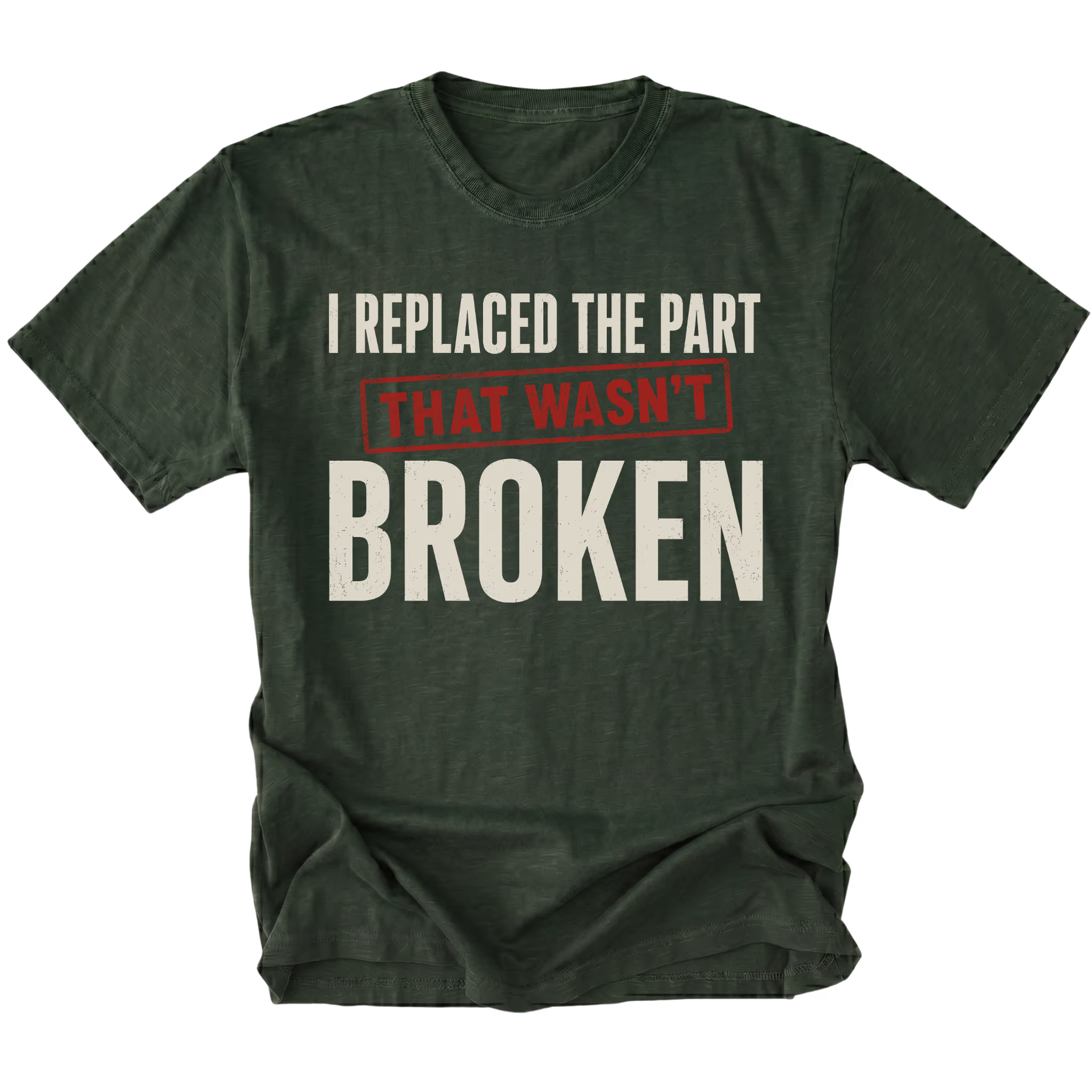 Moss t-shirt featuring the Wrong Part design on the front by Trail Snark.