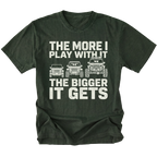 Moss T-Shirt featuring The More I Play With It The Bigger It Gets design with three progressively built Jeeps on the front view by Trail Snark.