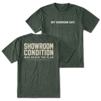 Moss T-shirt with a Showroom Condition Was Never The Plan design shown from the back view by Trail Snark.