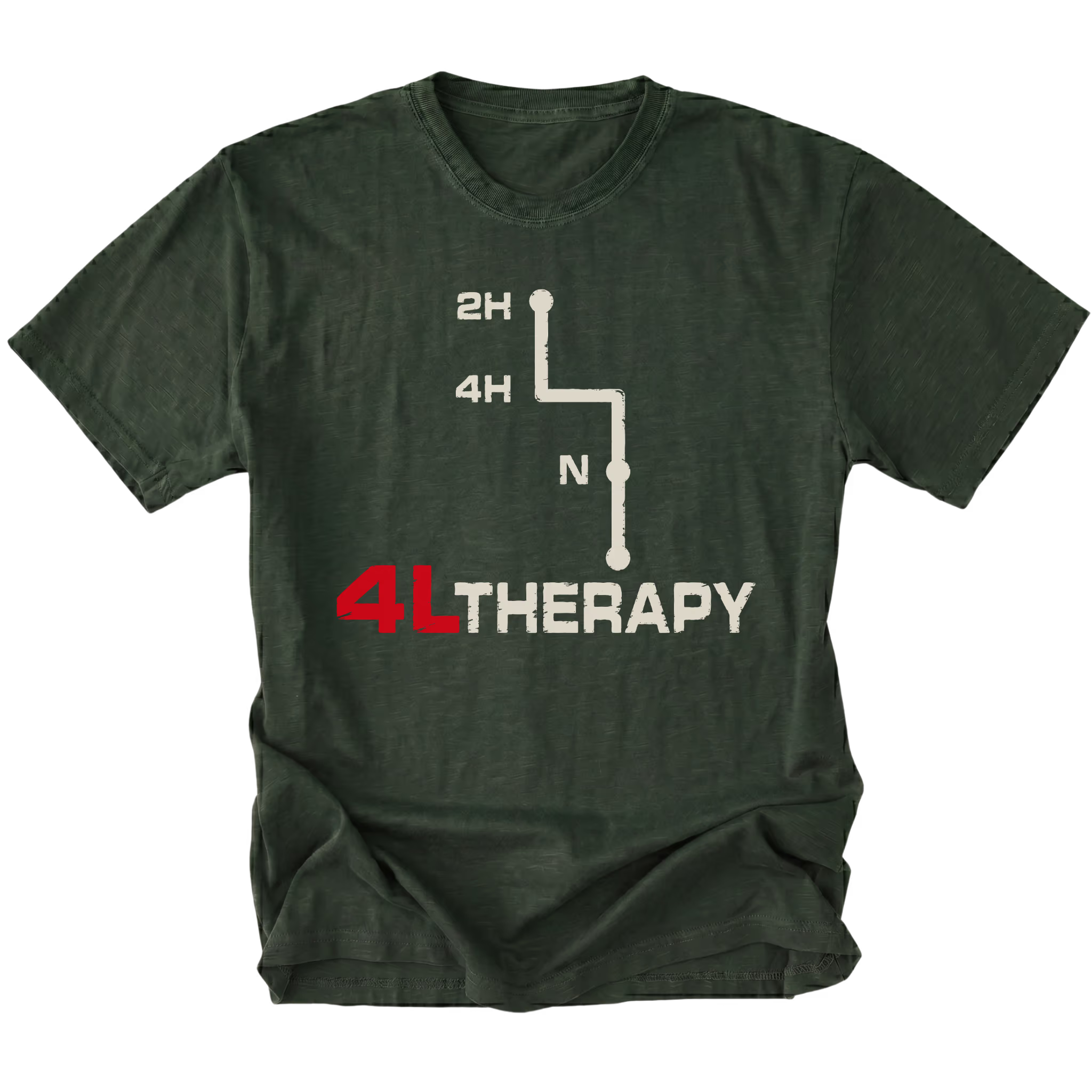 Moss t-shirt featuring the 4L Therapy design on the front by Trail Snark.