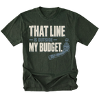 Moss T-shirt featuring the Budget Line tie rod design on the front by Trail Snark.
