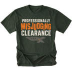 Moss T-shirt featuring the Misjudged Clearance design on the front by Trail Snark.