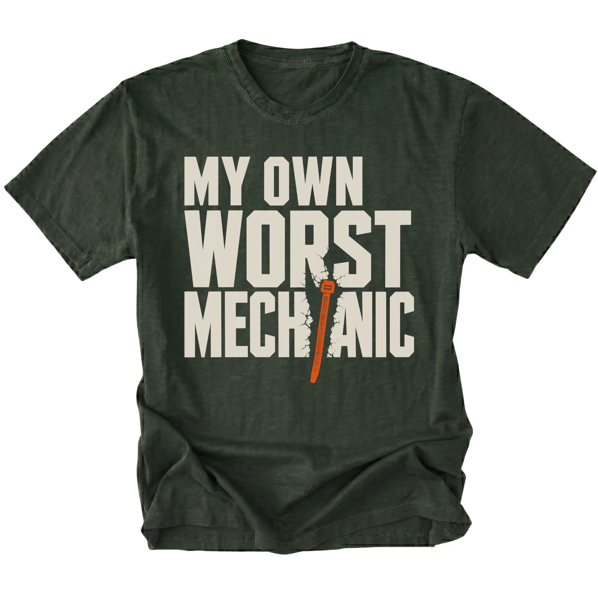 Moss T-Shirt featuring the My Own Worst Mechanic design on the front by Trail Snark.