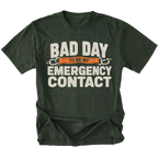 Moss t-shirt featuring the Emergency Contact design on the front by Trail Snark.