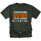 Moss T-shirt with an Exceeding GVWR Is My Hobby design shown from the front by Trail Snark.