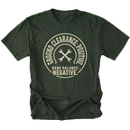 Moss T-Shirt with the Ground Clearance: Positive. Bank Balance: Negative. design in a front view by Trail Snark.