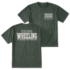 Moss T-shirt with I'm Either Wheeling Or Thinking About Wheeling back design and Wheeling Status front chest print by Trail Snark.