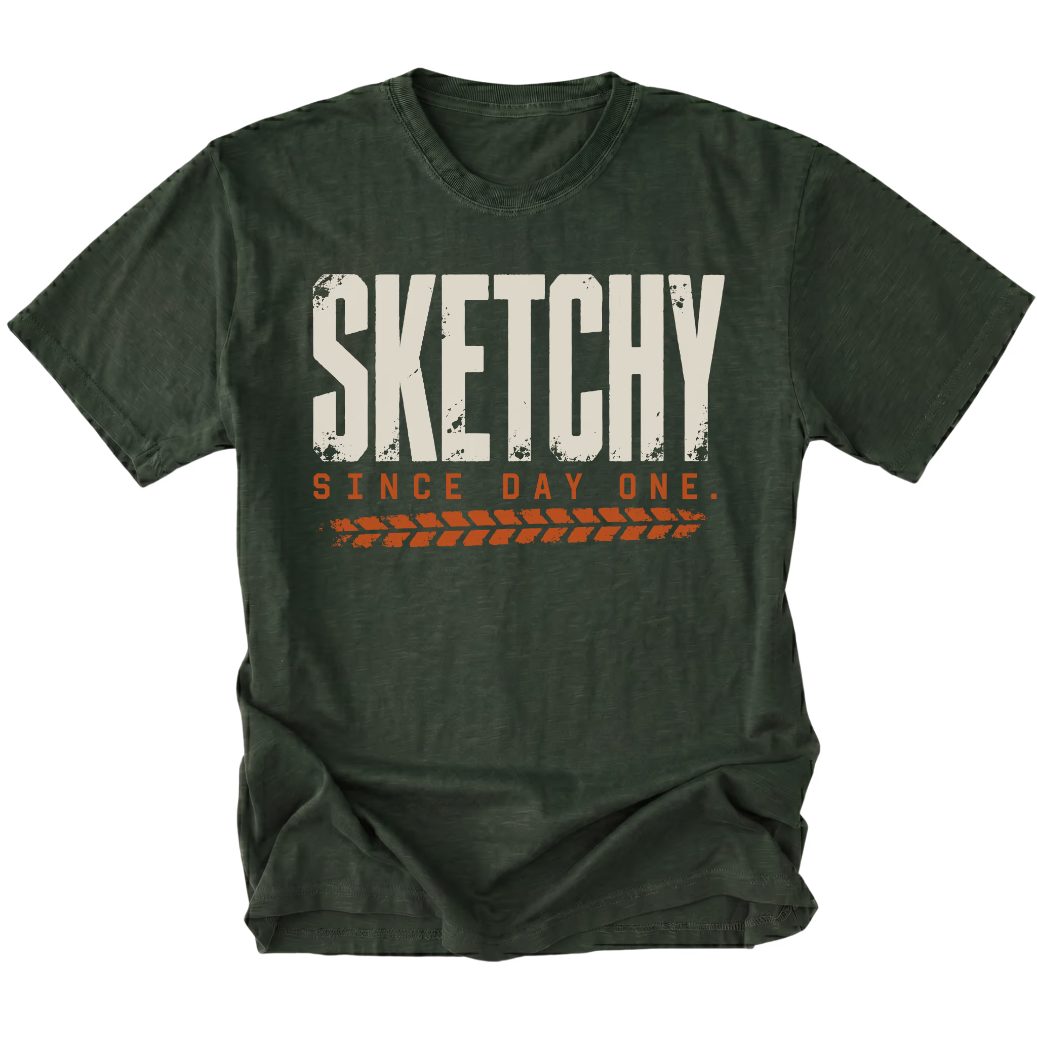 Moss T-shirt featuring the Sketchy Since Day One design on the front by Trail Snark.