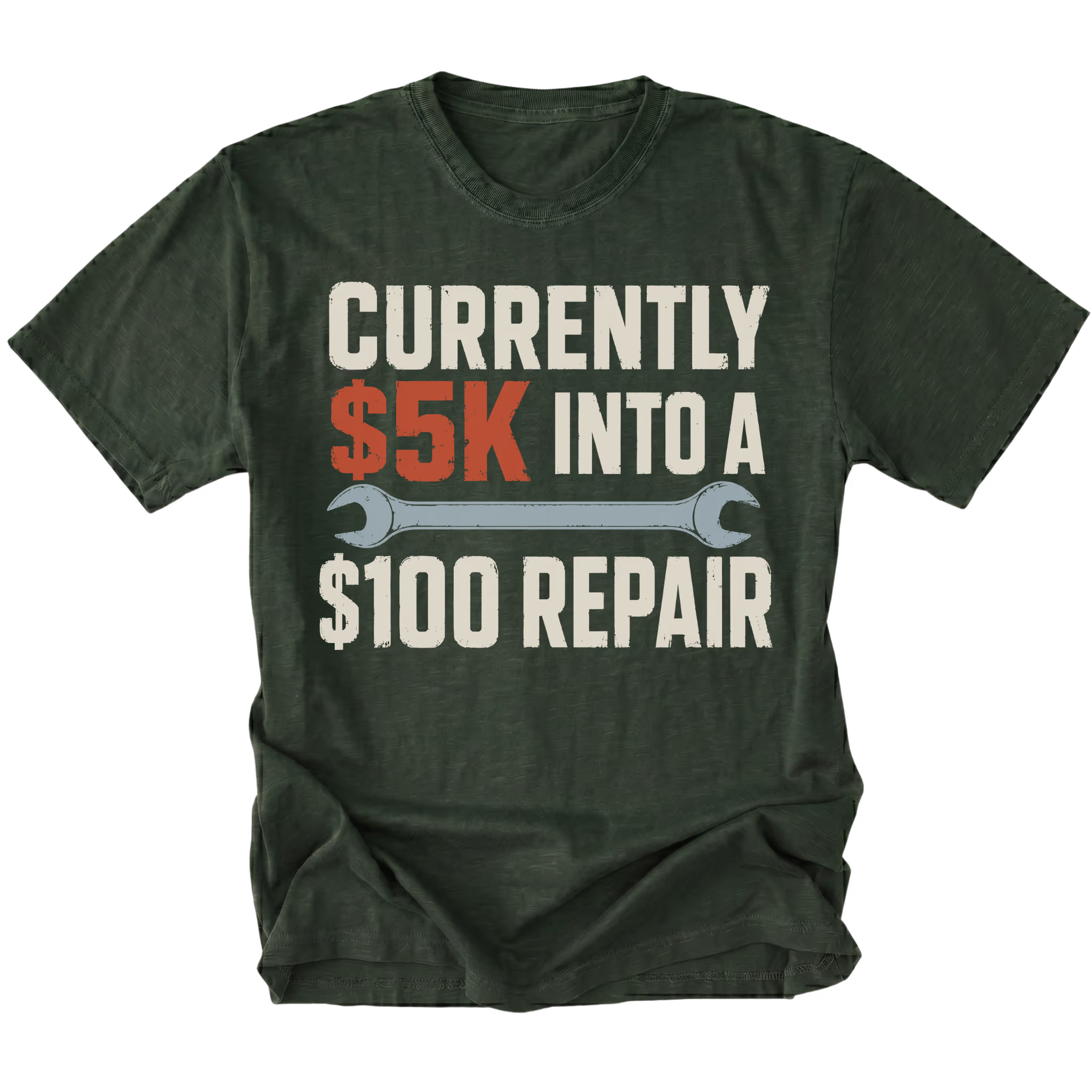Moss T-Shirt featuring the five-thousand-dollar repair design on the front by Trail Snark.