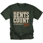 Moss T-shirt featuring the Dents Count As Trail Receipts design on the front by Trail Snark.