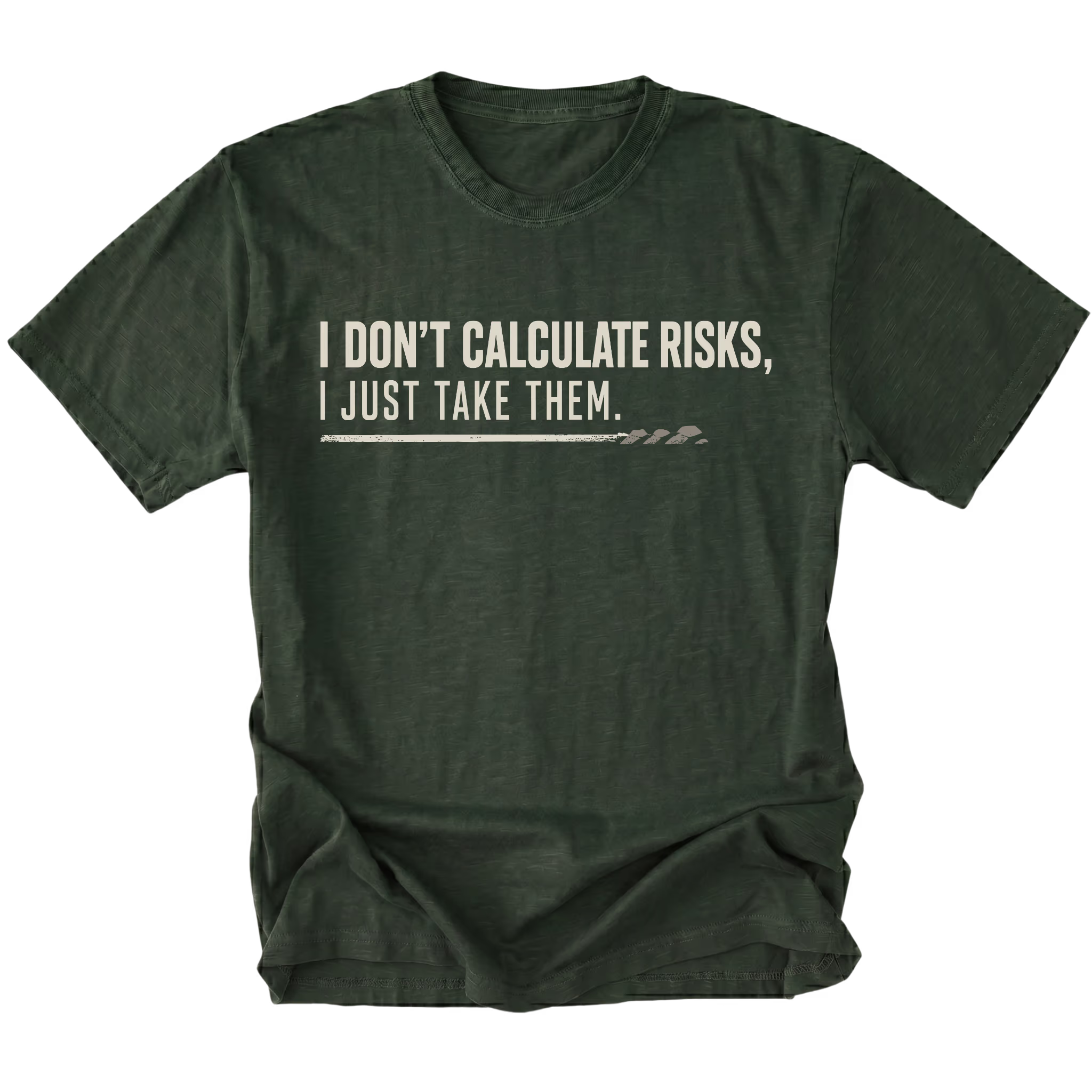 Moss T-shirt featuring the Risk Taker design on the front by Trail Snark.