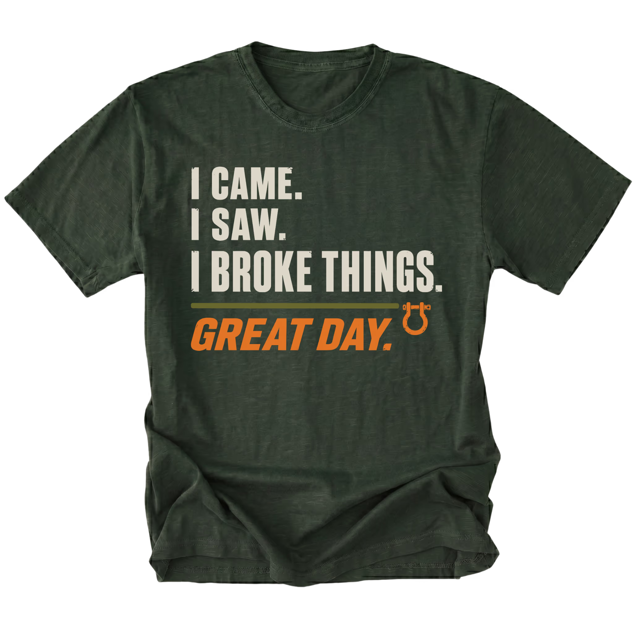Moss T-shirt featuring the Broke Things design on the front by Trail Snark.