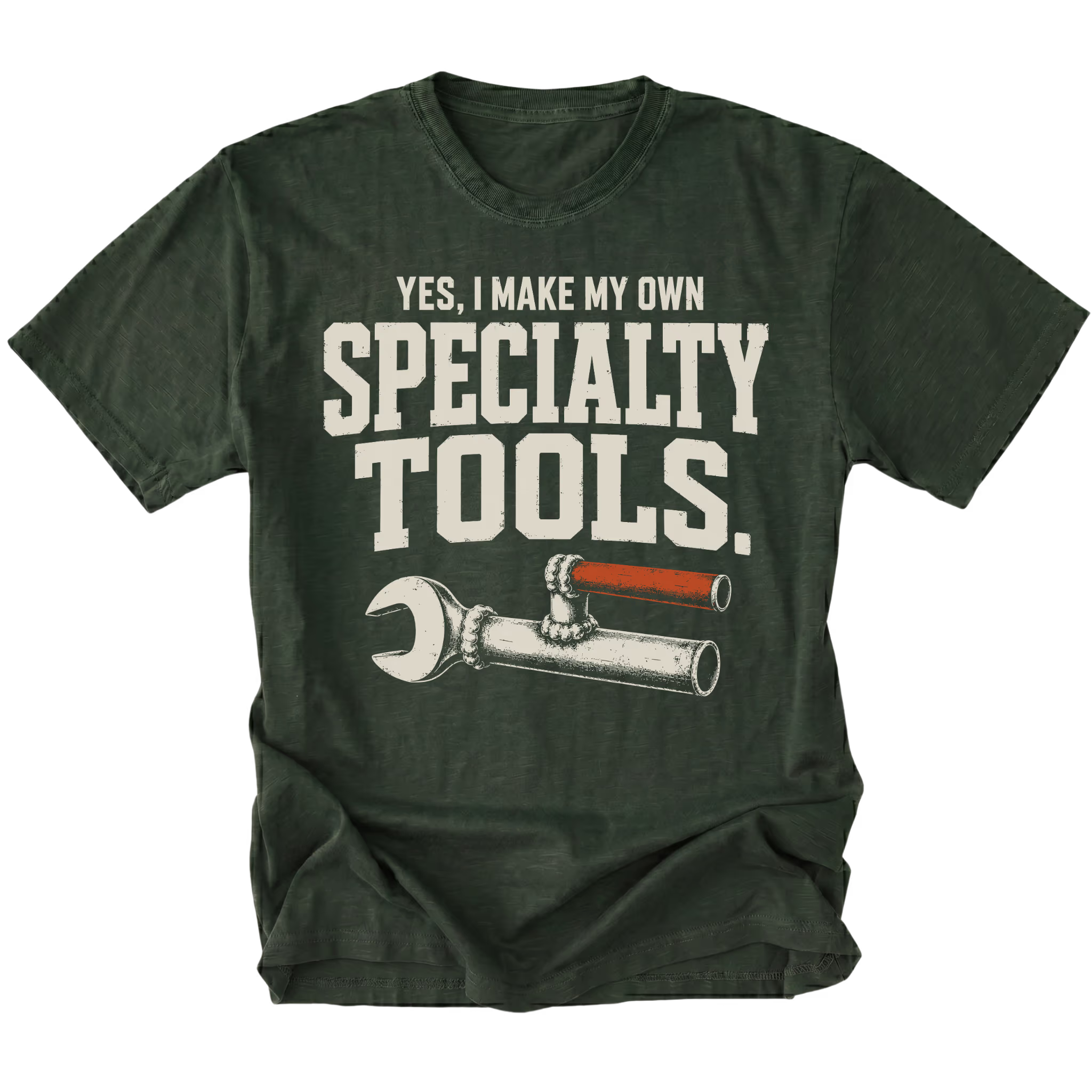 Moss T-shirt featuring the Specialty Tools design with an improvised welded wrench on the front by Trail Snark.