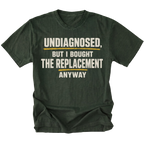 Moss t-shirt featuring the Replacement Anyway design on the front by Trail Snark.