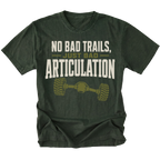 Moss T-shirt featuring the Bad Articulation axle design on the front by Trail Snark.