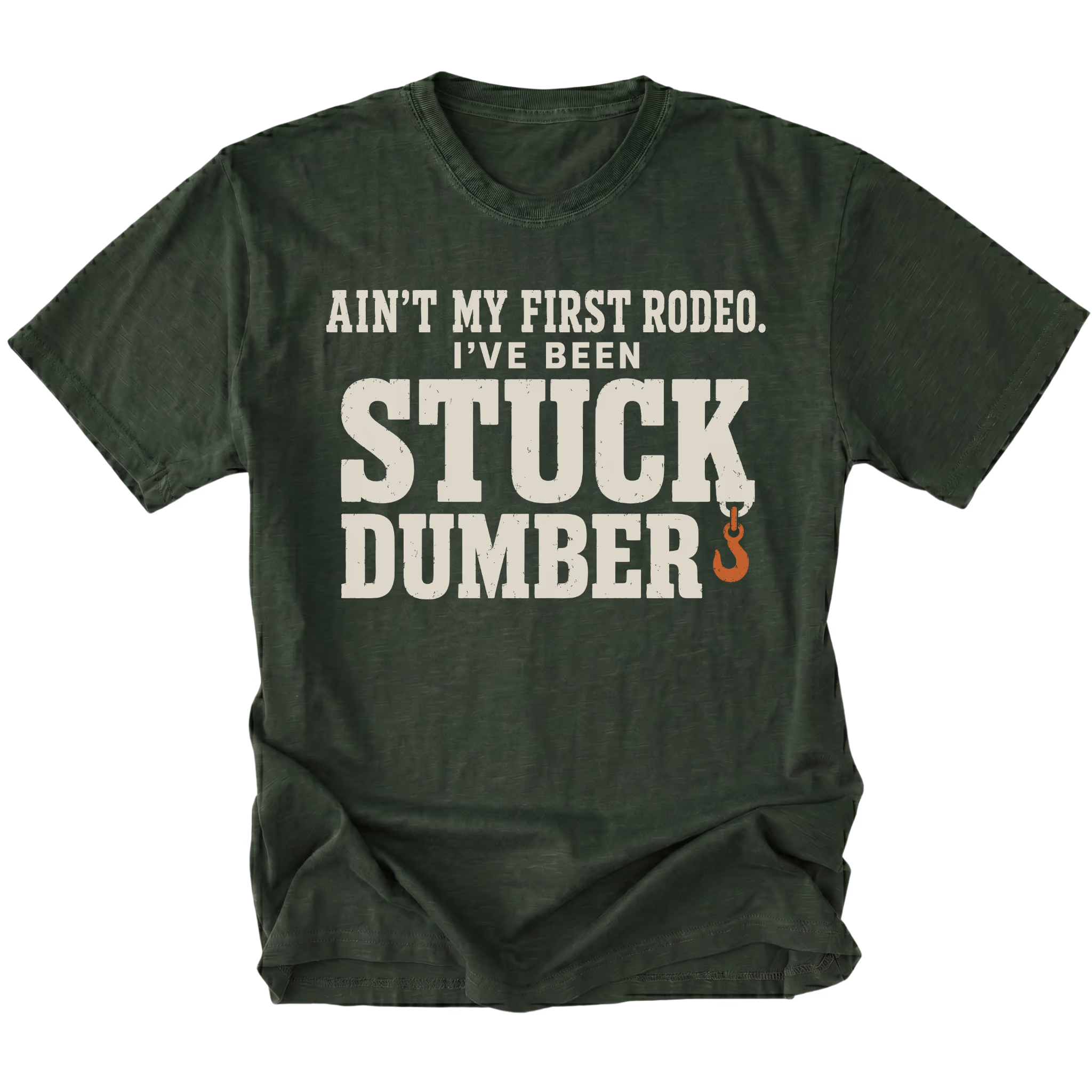 Moss t-shirt featuring the Stuck Dumber design on the front by Trail Snark.