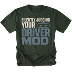 Moss T-Shirt featuring the Silently Judging Your Driver Mod design on the front by Trail Snark.