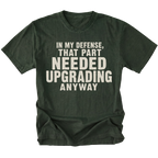 Moss t-shirt featuring the Needed Upgrading design on the front by Trail Snark.