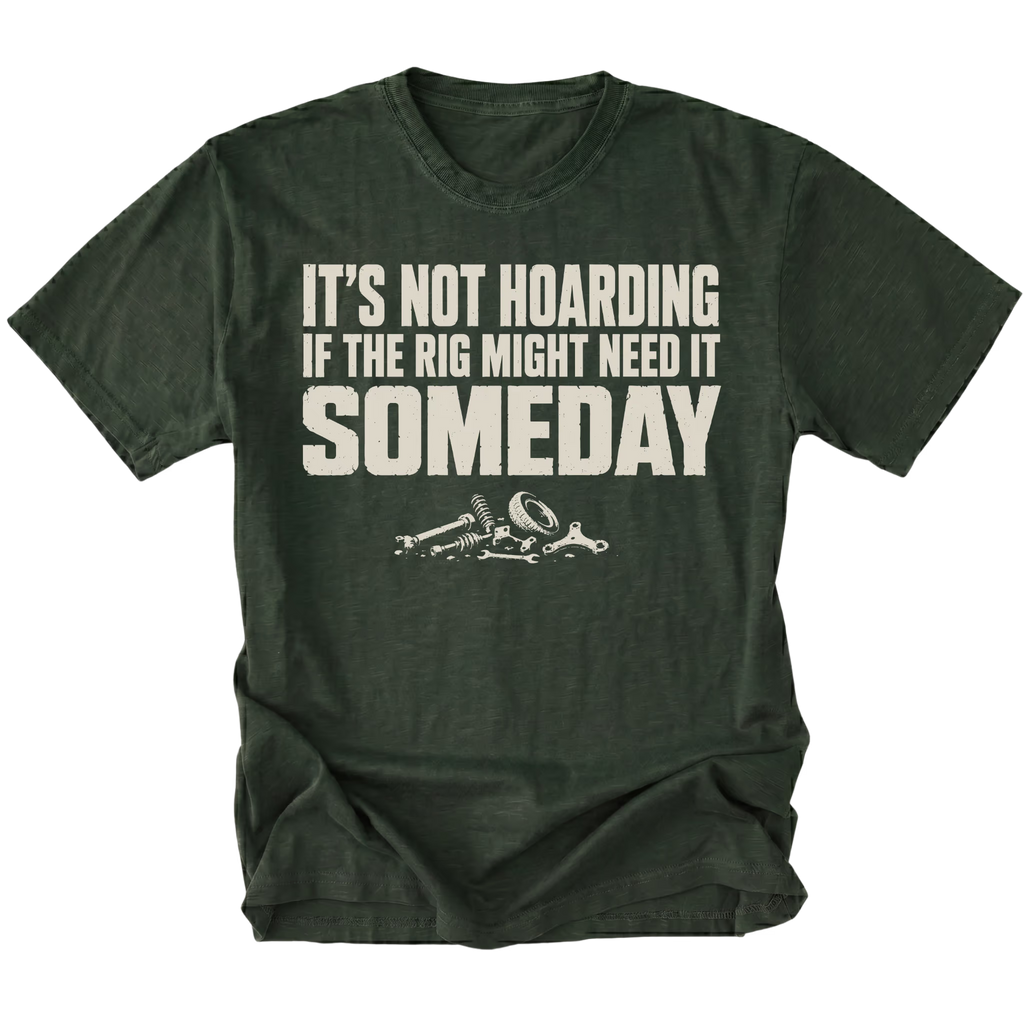 Moss t-shirt featuring the Parts Hoard design on the front by Trail Snark.