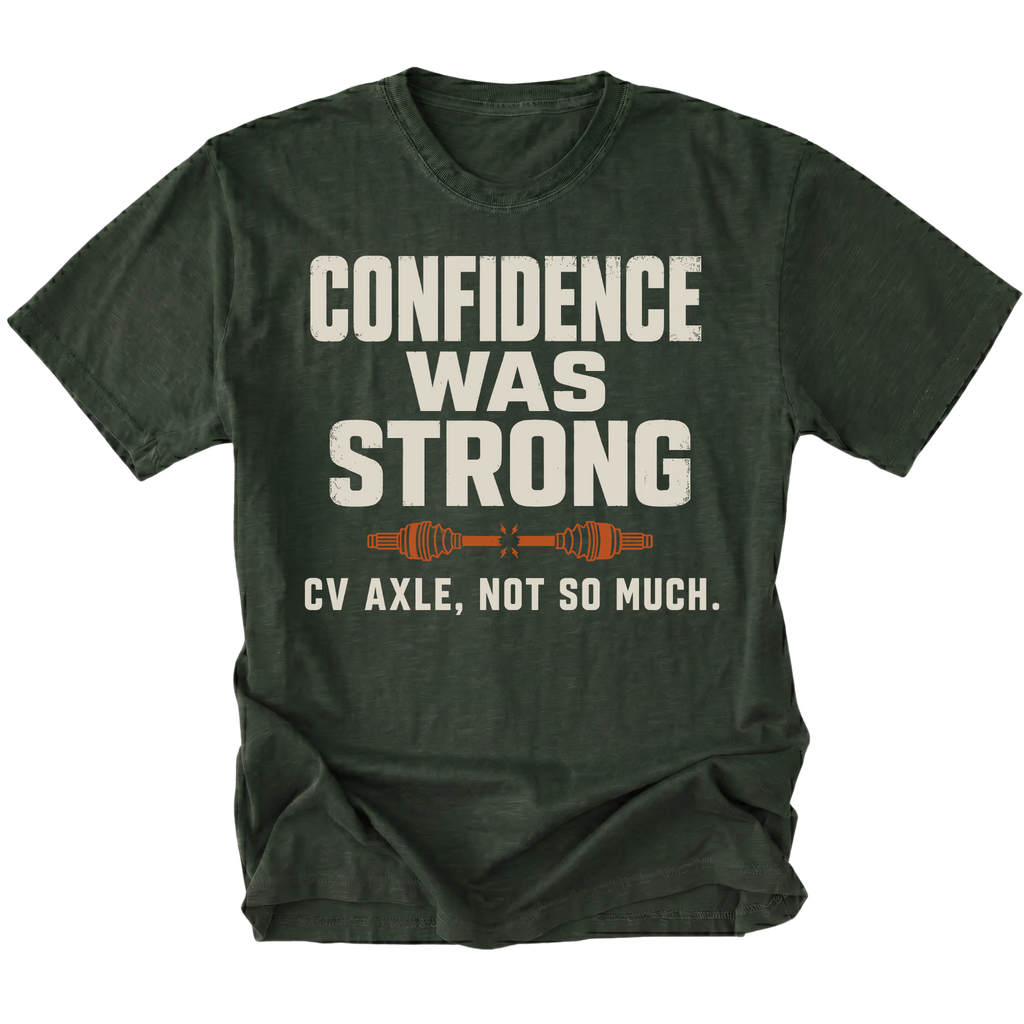 Moss t-shirt featuring the Weak CV Axle design on the front by Trail Snark.