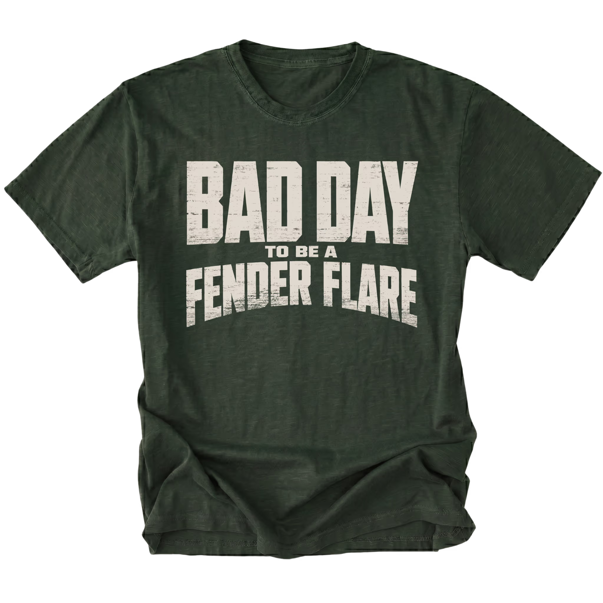 Moss T-Shirt featuring the Bad Day To Be A Fender Flare design on the front by Trail Snark.