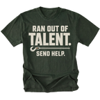 Moss T-shirt featuring the Out of Talent recovery hook design on the front by Trail Snark.