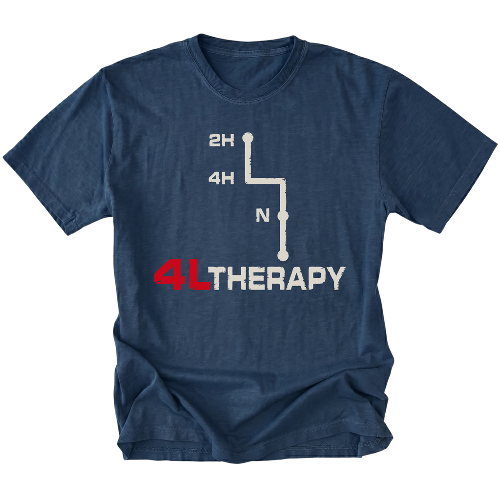 Navy t-shirt featuring the 4L Therapy design on the front by Trail Snark.