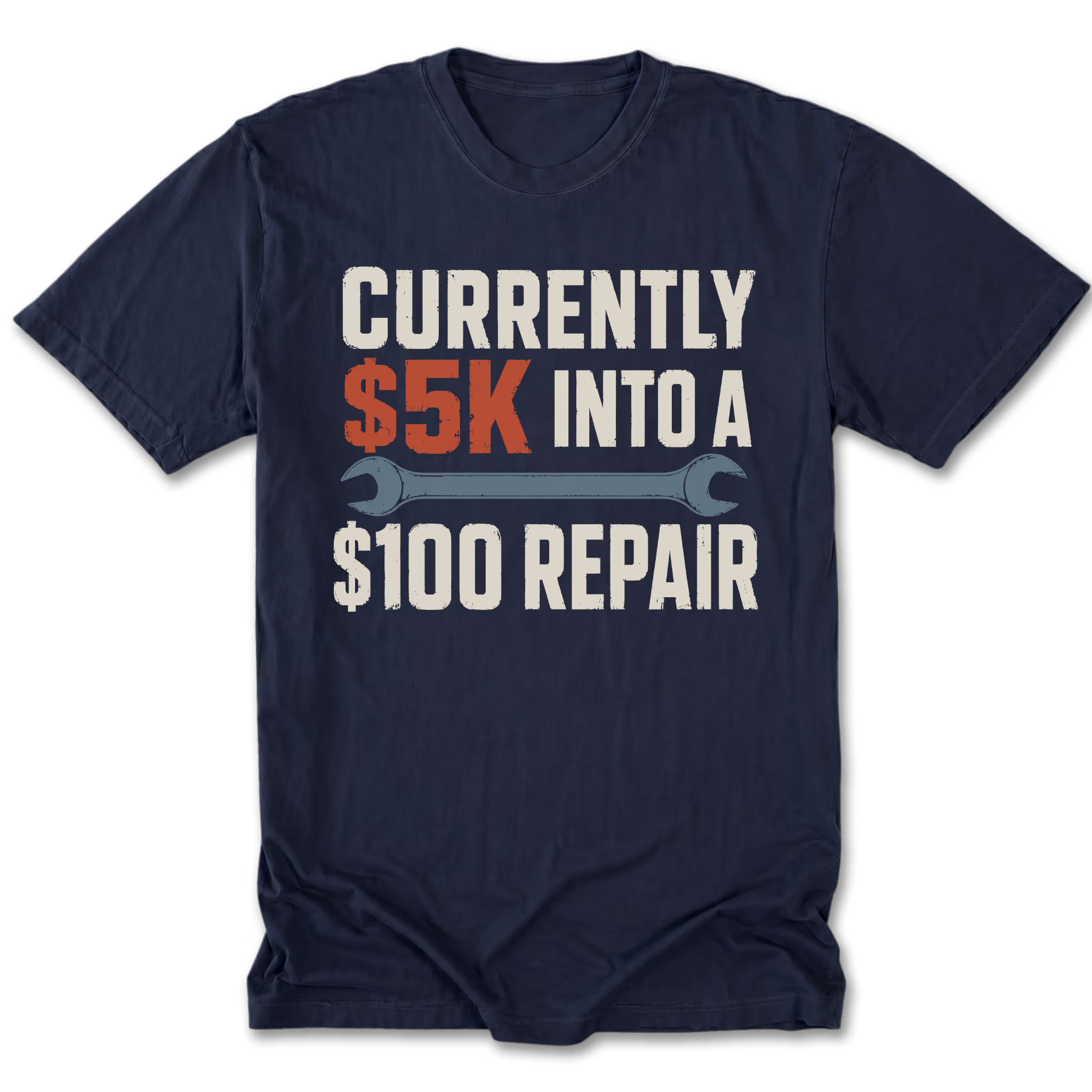 Black Tall Tee featuring the five-thousand-dollar repair design on the front by Trail Snark.