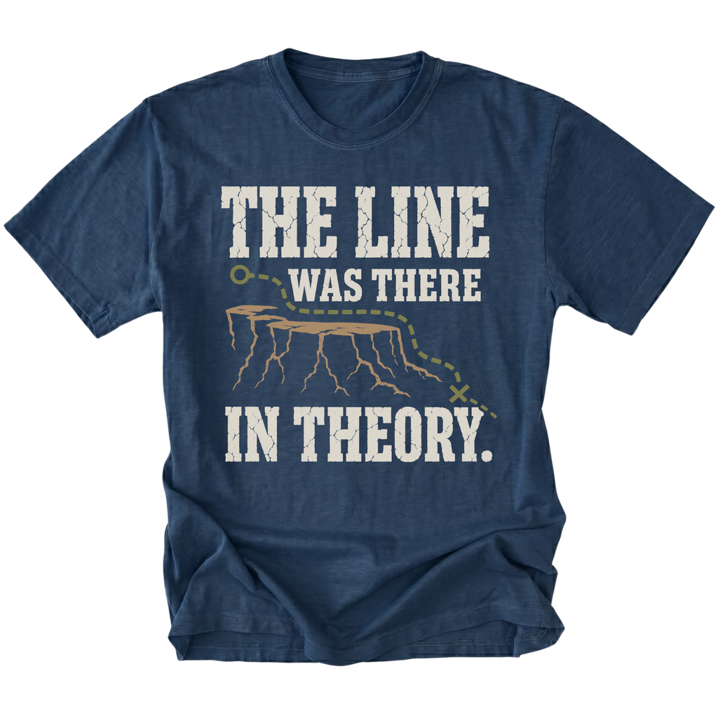 Navy T-Shirt featuring the Theoretical Line design on the front by Trail Snark.