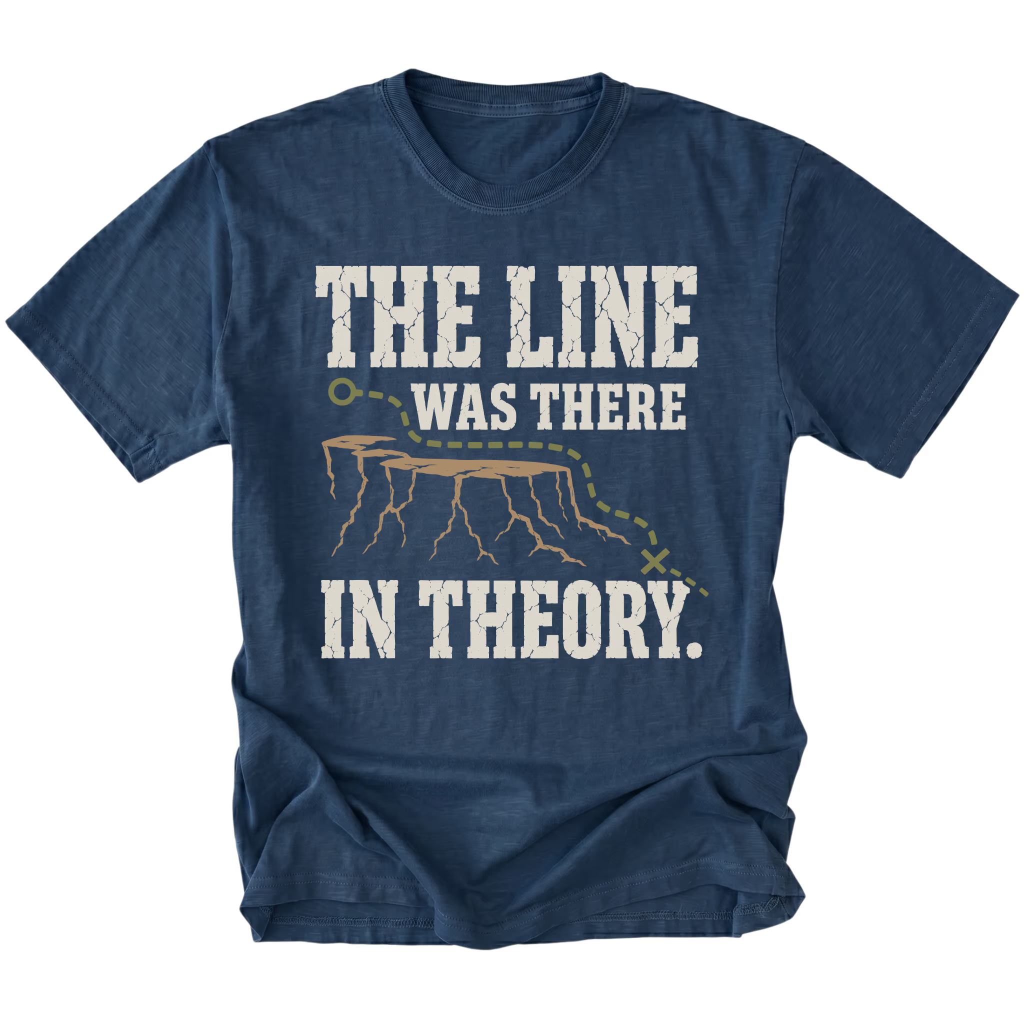 Navy T-Shirt featuring the Theoretical Line design on the front by Trail Snark.