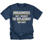 Navy t-shirt featuring the Replacement Anyway design on the front by Trail Snark.