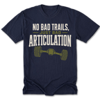 Navy tall tee featuring the Bad Articulation design on the front by Trail Snark.