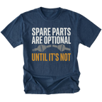 Navy T-Shirt featuring the Spare Parts Are Optional Until It’s Not design with a broken axle graphic on the front view by Trail Snark.