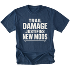 Navy T-Shirt featuring the Trail Damage Justifies New Mods design in front view by Trail Snark.
