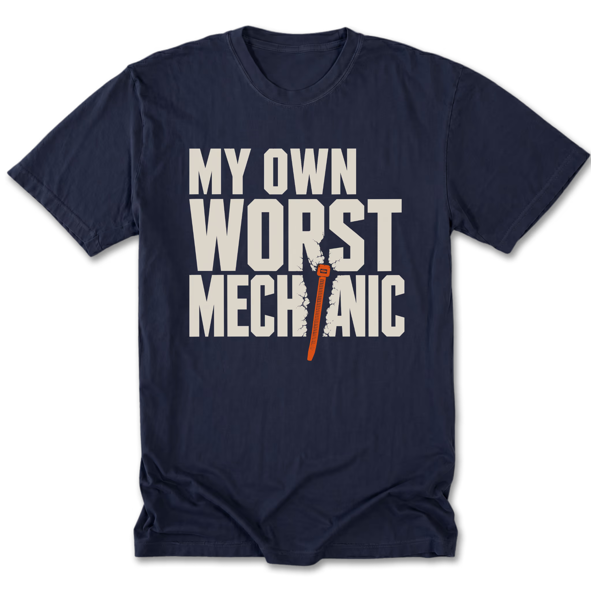 Black Tall Tee featuring the My Own Worst Mechanic design on the front by Trail Snark.