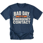 Navy t-shirt featuring the Emergency Contact design on the front by Trail Snark.